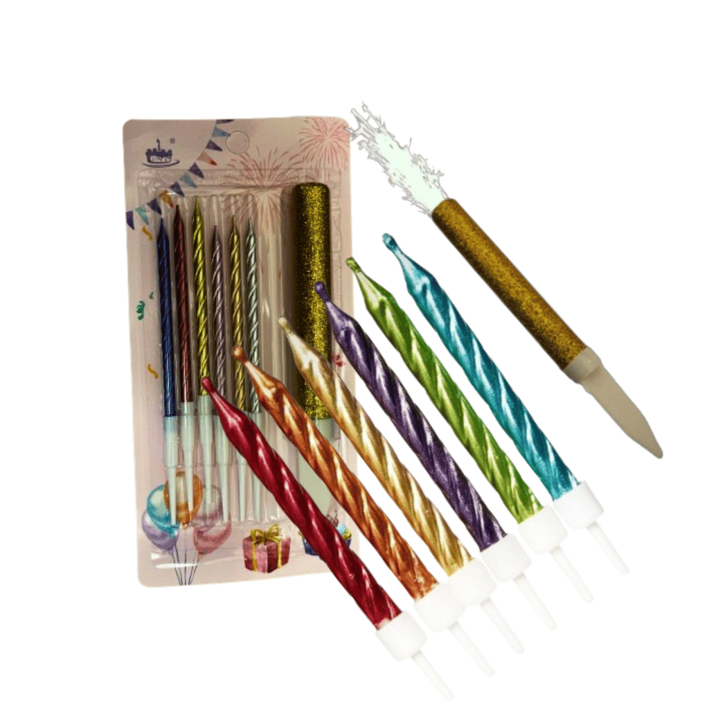 Multicolor Swirl Candle with Sparkling Candle - 7PC Set - Party and Festive Needs | Buy online on ZillyBuy