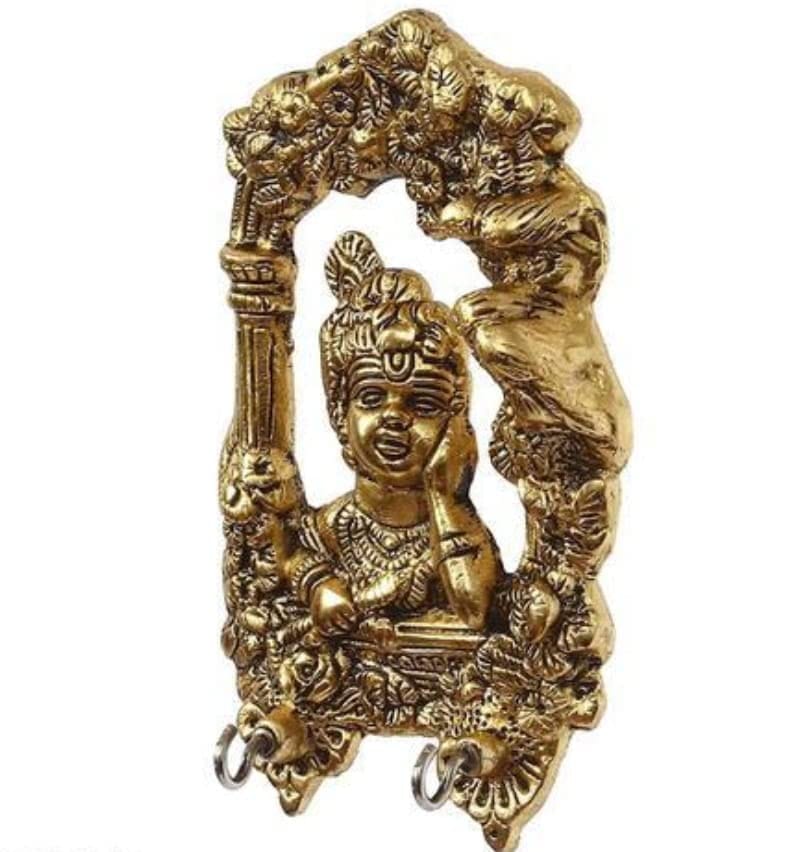 Metal Bal Gopal Framed Baal Krishna with 2 Hooks Religious Wall Decoration Showpiece.