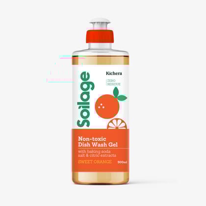 Soilage Natural Dishwash Liquid Gel 500ml Sweet Orange | Best Eco Gel for Non Toxic Cookware | Plant-Based, Chemical-Free, Baby Safe Dishwashing Solution