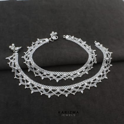 Real Sterling Silver Indian women gifting jewelery Anklets Ankle Pair 10.3"