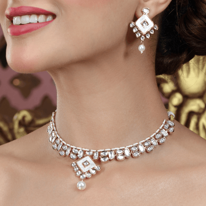 Mother of Pearl & Polki Necklace Set