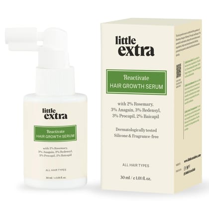 Little Extra Reactivate Hair Growth Serum | Anti Hair Fall Rosemary Scalp Treatment with 11% Hair Growth Actives (Redensyl, Procapil, Anagain, Baicapil) | Improves Hair Density | For Men & Women | 30ml Little Extra Reactivate Hair Growth Serum | Anti Hai