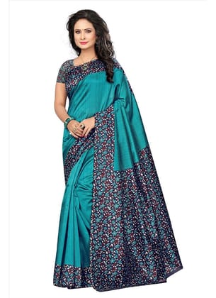 Generic Women's Art Silk Saree with Blouse (Turquoise, 5 - 6 Mtrs)
