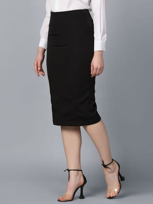 Stretch Pencil Skirt- Black-XS