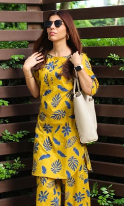 Cotton Yellow and Blue Coord Set-XXS