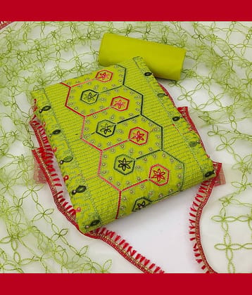 Gazal Fashions - Unstitched Lime Green Cotton Blend Dress Material ( Pack of 1 )