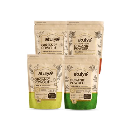 Atulya 100% Pure & Natural Organic Powder Hibiscus, Reetha, Amla, Shikakai Powder (Pack of 4)