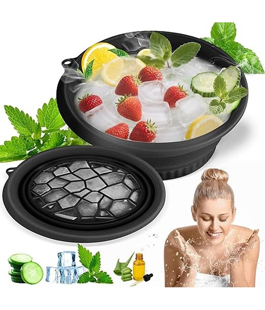analog kichenware Silicone Face Bowl for Ice with Built-In Icetray, Collapsible Face Tub for Ice Bath, Facial Ice Plunge Bowl, Ice Water Facials at Home
