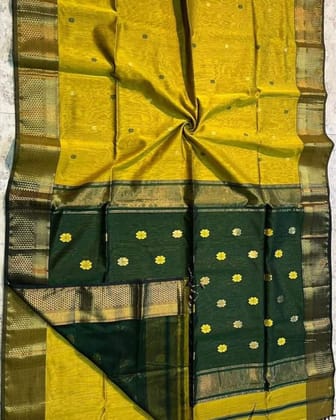 Blushing Maheshwari Pure Handloom Silk Saree Yellow