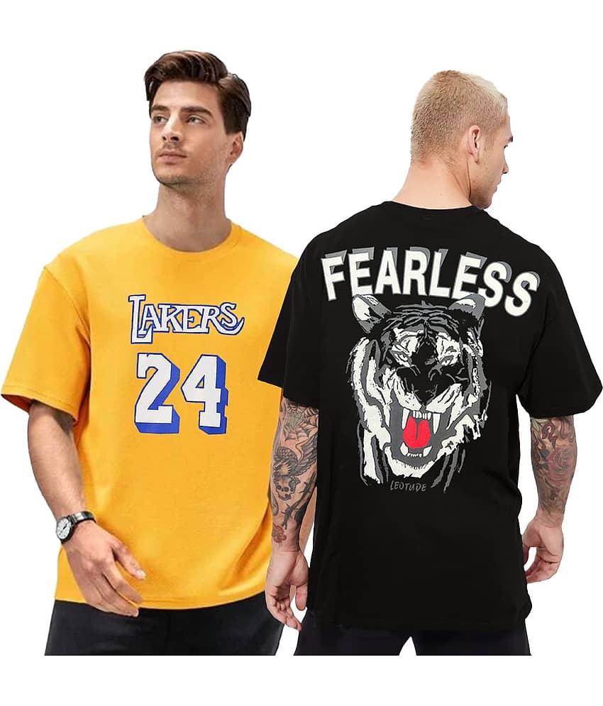 Leotude Pack of 2 Cotton Blend Oversized Fit Men's T-Shirt ( Black )