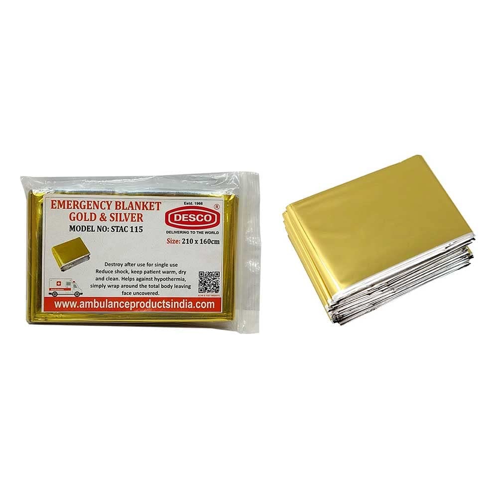 DESCO Emergency Blanket Gold & Silver 160 x 210 cm Portable Emergency Blanket for Survival, Hiking, Camping, Marathon, and First Aid, Two-Tone