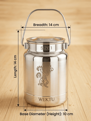 WEKTU Premium Stainless Steel Barni Dolu with Airtight Leak-Proof Lid & Foldable Handle | Heavy Duty Mirror Finish Metal Milk Can & Kitchen Storage Container | Available in Multiple Sizes (1L, 1.5L, 2L, 2.5L, 3L, 4L, 5L)