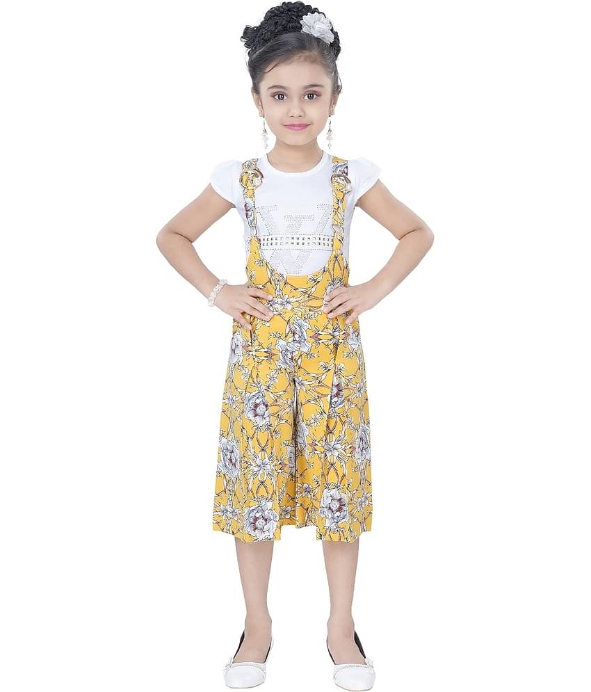 Arshia Fashions Pack of 1 Girls Polyester Top With Dungaree ( Yellow )