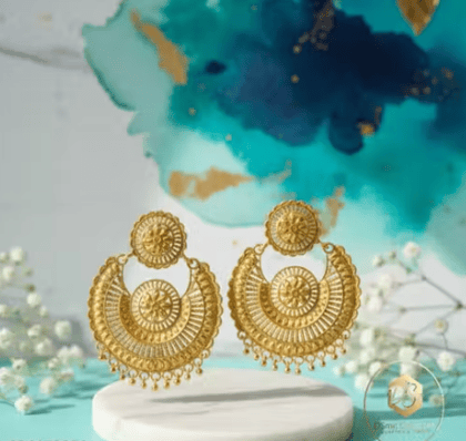 Gold Plated Pearl Earrings for Women | Traditional Ethnic Round Danglers