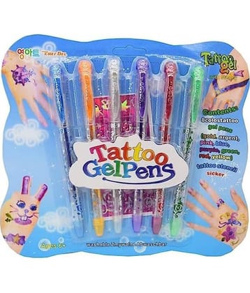 2413 - YESKART 6 PC Fancy Tattoo Gel Pen Pack Glitter Pen Birthday Return Gifts Kids (Pack of 6) Multicolor