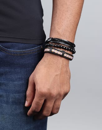 Trendy Leather Trio Bracelet-Black