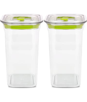 HomePro Fabio Airtight Transparent storage Plastic container pack of 2, Square, 1100ml, Green