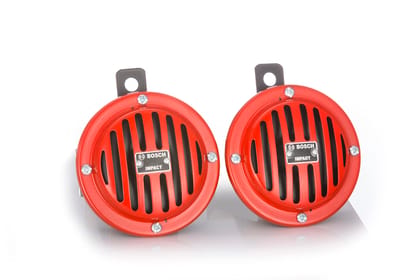 Bosch_FC4 Disc Horns_Horn_Red_Colour_12 V_Set of 2_ For Car, LCV,3-Wheeler,Bike Bosch_FC4 Disc Horns_Horn_Red_Colour_12 V_Set of 2_ For Car, LCV,3-Wheeler,Bike - Metallic Sound |Red Grill