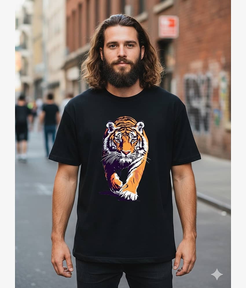 ELBATROSS Men Cotton Blend Oversized Fit Printed T-Shirt ( Black )