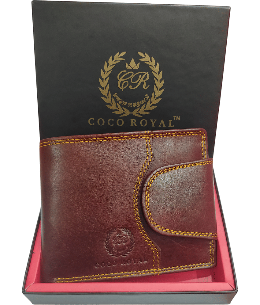 COCO ROYAL 100% Leather Solid Men's Two Fold Wallet With 10 Slots For Card ( Brown , Pack of 1 )