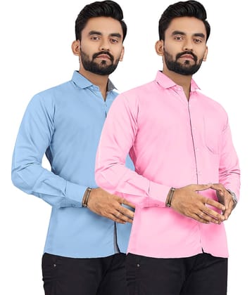 ALY JH0N 100% Cotton Regular Fit Solids Full Sleeves Men's Casual Shirt - Multicolor 8 ( Pack of 2 )