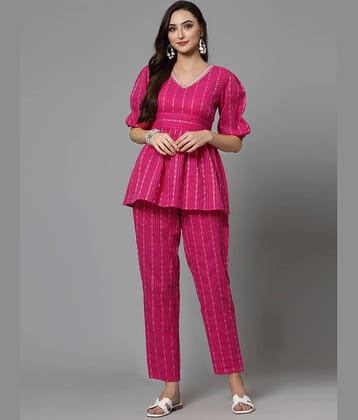 Stylum Women Self Design Top With Trousers Co-Ord Set ( Pink )