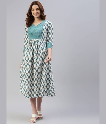 SVARCHI Women Cotton Printed Ethnic Dress ( White )