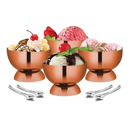 POGON Nexus Ice Cream Bowl with Designer Spoon, Dessert Serving Bowl Pack of 4, 100ml, Rose Gold