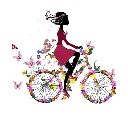 DreamKraft Girl on Bicycle with Flowers Wall Sticker (Multicolor PVC Vinyl 89 cm X 76 cm)