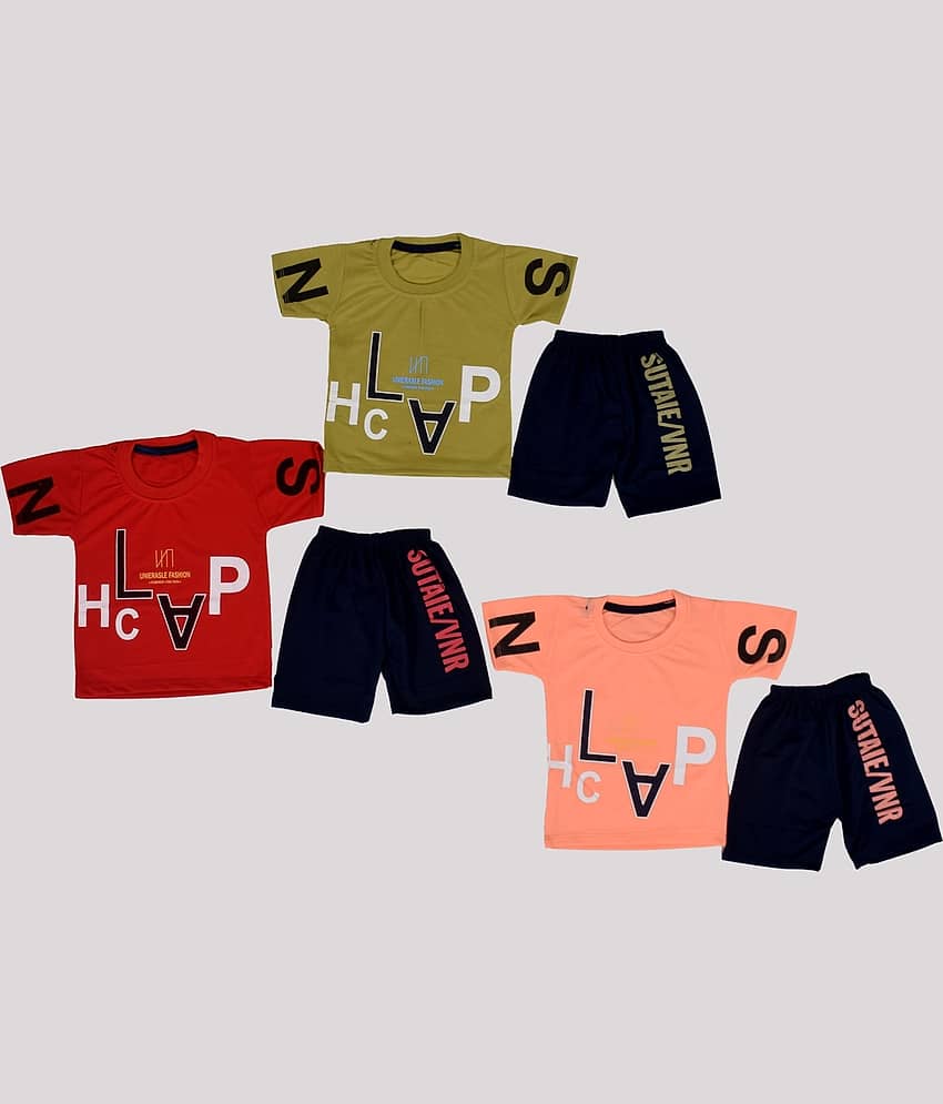 DIAMOND EXPORTER Pack of 3 Boys Cotton Blend T-Shirt & Capris Set ( Multicolor )