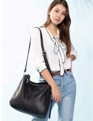 Women's PU Leather Zipper Handbag (Black)-PID63985
