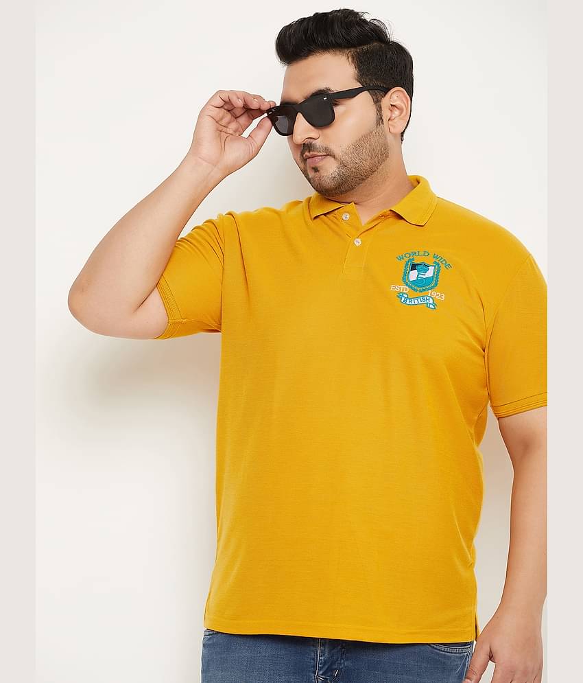 GET GOLF Pack of 1 Cotton Blend Regular Fit Solid Half Sleeves Men's Polo T Shirt ( Mustard )