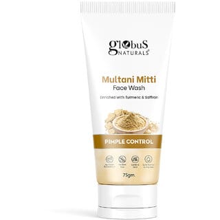 Globus Naturals Multani Mitti Face Wash Enriched With Turmeric Saffron For Pimple Control Suitable For Oily Acne Prone Skin 75 gm