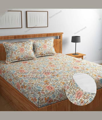 Decent Home Cotton Floral Fitted 1 Bedsheet with 2 Pillow Covers ( Double Bed ) - Multi
