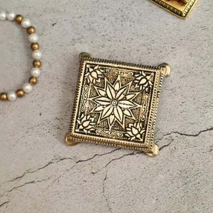 Brass Square Traditional Pooja Chowki Stool - 3 Inch Length Brass Square Traditional Pooja Chowki Stool - 3 Inch Length