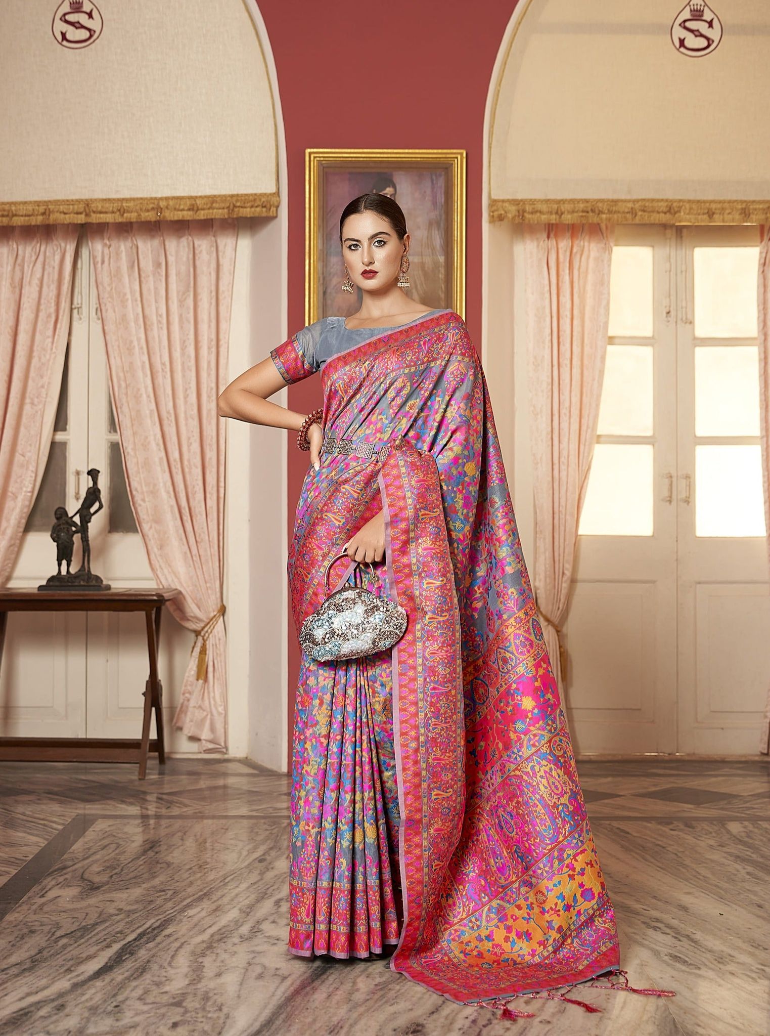 Multicolor Linen Pashmina  Silk Saree