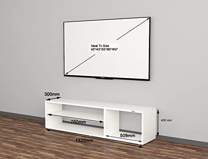 DAS Bastian Engineered Wood Free Standing TV Unit Stand Frosty White Finish- Ideal for Up to 55" Screen