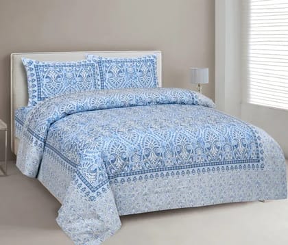 3001-Hometrade India-Standard King Size (90*108 Inches)-Pure Cotton Jaipuri Double Bedsheet With Matching Pillow Cover
