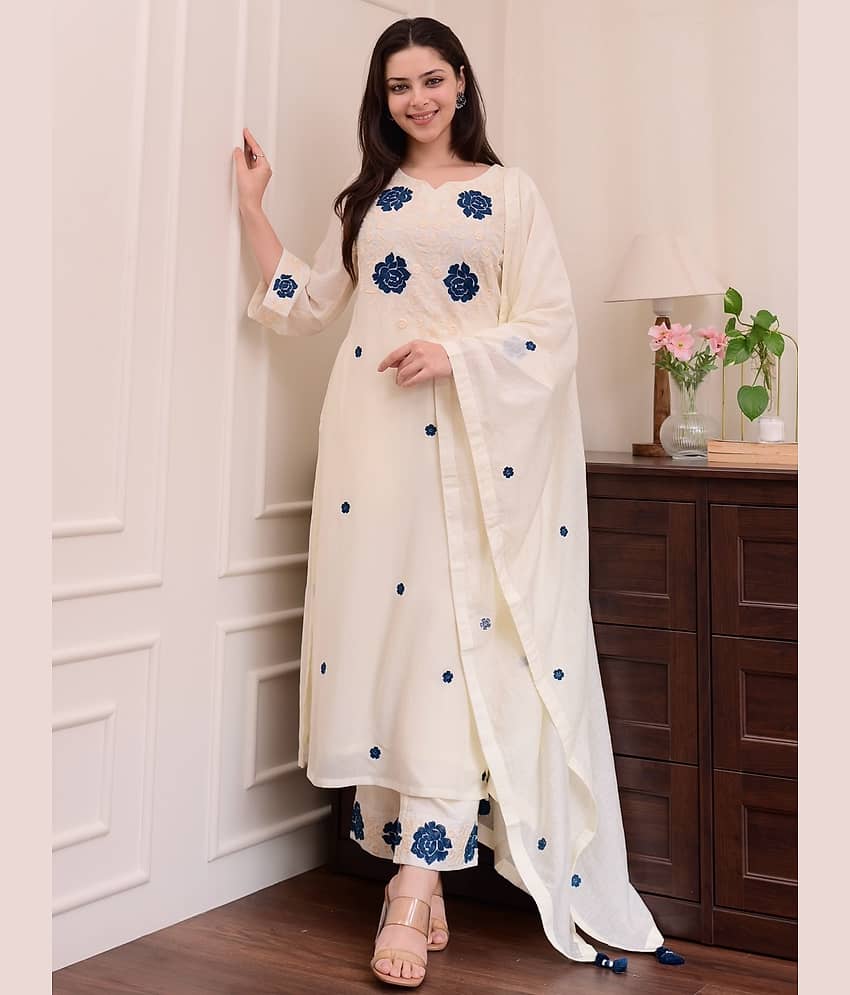 Niza Fashion Women Rayon Embroidered Straight Kurti With Pants ( Off White )