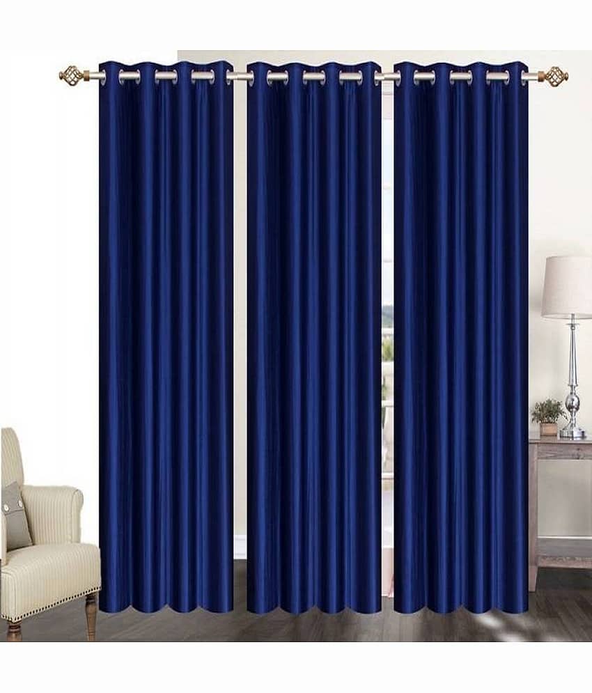 N2C Home Solid Semi-Transparent Eyelet Curtain 5 ft ( Pack of 3 ) - Blue