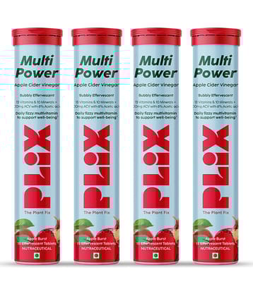 Plix Apple Cider Vinegar 15 Effervescent Tablets Apple Burst with Vitamin B12 (4 x 15 No)