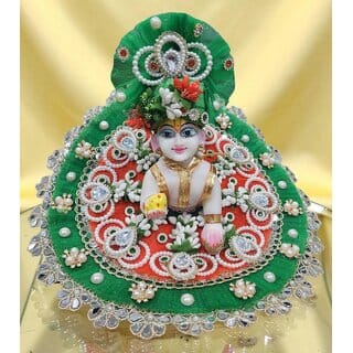 Designer Laddu Gopal Poshak - Green & Red Heavy Work Thakur Ji Dress