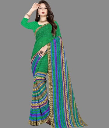 ANAND SAREES Georgette Printed Saree With Unstitched Blouse Piece ( Green )