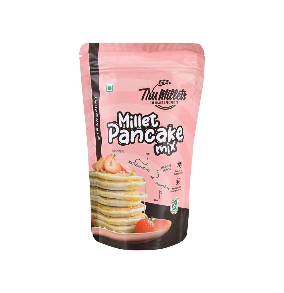 Trumillets 150gm Strawberry Millet Pancake | Instant Breakfast Mix | 100% Vegetarian Eggless Healthy Breakfast for Kids & Adults | No Added Maida | No Refined Sugar |Gluten Free