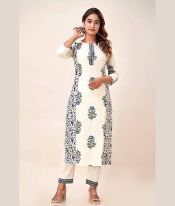FabbibaPrints Cotton Printed Straight Women's Kurti - White ( Pack of 1 )