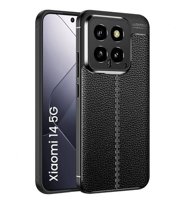 Vegan Leather Rugged Flexible TPU Series Shockproof Armor Back Cover for Xiaomi 14 5G, 6.36 inch, Black