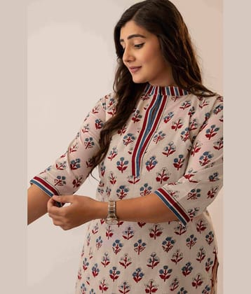 AMTHI Women Cotton Self Design Straight Kurti ( Cream )