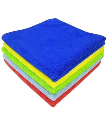 SOFTSPUN Microfiber Cloth - 5 pcs - 40x40 cms - 340 GSM Multi-Color - Thick Lint & Streak-Free Multipurpose Cloths - Automotive Microfibre Towels for Car Bike Cleaning Polishing Washing & Detailing