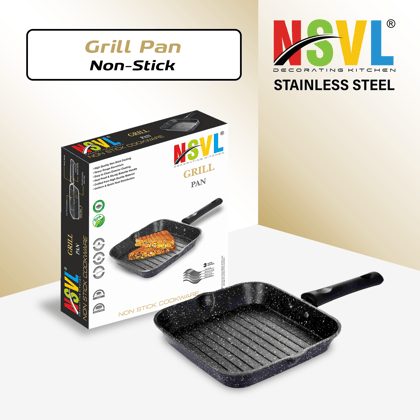 NSVL Non Stick Grill Pan Aluminium Square Gas Stove Compatible Grill Pan Grill Pan 22 cm diameter 1 L capacity (Aluminium, Non-stick)