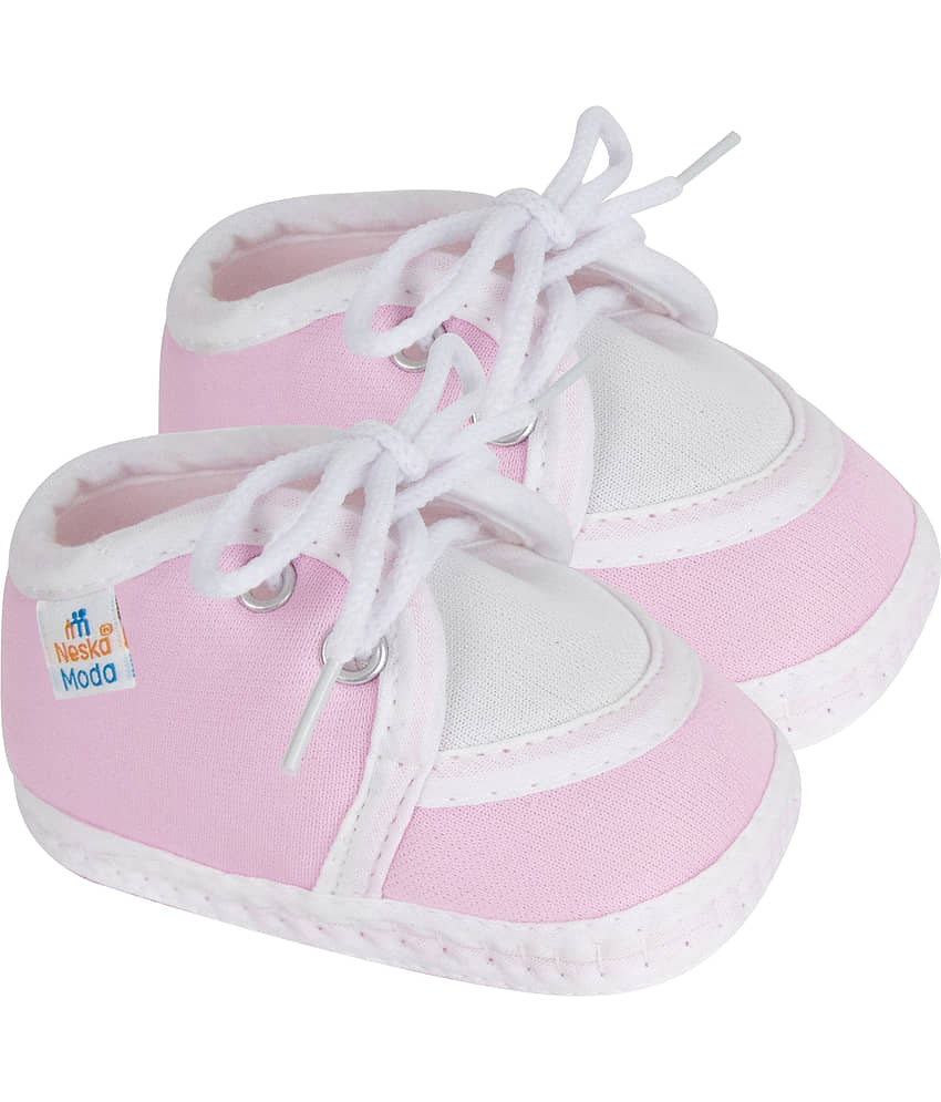 Neska Moda Baby Girls Lace Cotton Booties For 0 to 6 Months (Pink)